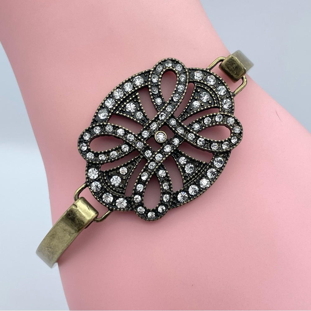 Jewel Kade Antique Gold Crystal Cuff Bracelet Filigree Statement